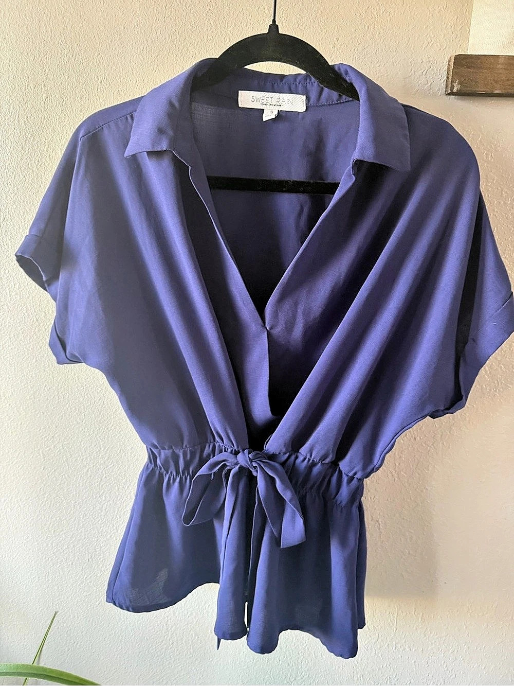 Sweet Rain Purple Tie-Waist Blouse Like New